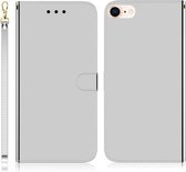 Voor iPhone 7/8 geïmiteerd spiegeloppervlak horizontaal flip lederen hoesje met houder & kaartsleuven & portemonnee & lanyard (zilver)