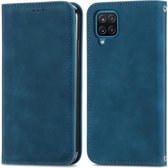 Retro Skin Feel Business Magnetische Horizontale Leren Flip Case met Houder & Kaartsleuven & Portemonnee & Fotolijst Voor Samsung Galaxy A12 (Blauw)