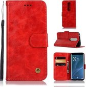 Voor Sony Xperia 1 Retro Koperen Knop Crazy Horse Horizontale Flip PU Leren Case met Houder & Kaartsleuven & Portemonnee & Lanyard (Rood)