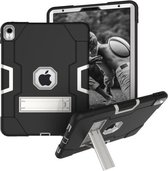 Voor iPad Pro 11 contrastkleurige siliconen + pc-combinatiebehuizing met houder (zwart + grijs)