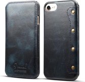 Voor iPhone 6s / 7/8 Denior Oil Wax Koeienhuid Eenvoudige horizontale flip lederen hoes met kaartsleuven en portemonnee (donkerblauw)