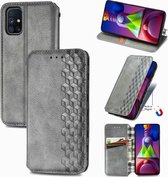Voor Samsung Galaxy M51 Cubic Grid Pressed Horizontal Flip Magnetic PU Leather Case met houder & kaartsleuven & portemonnee (grijs)