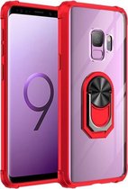 Voor Samsung Galaxy S9 schokbestendig transparant TPU + acryl beschermhoes met ringhouder (rood)