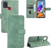 Voor Samsung Galaxy A21s Effen Kleur Huidgevoel Magnetische Gesp Horizontale Flip Kalf Textuur PU Lederen Case met Houder & Kaartsleuven & Portemonnee (Groen)