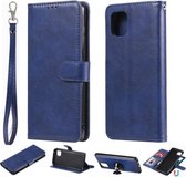 Voor Samsung Galaxy A81 / Note 10 Lite 2 in 1 effen kleur afneembare PU lederen tas met kaartsleuven & magnetische houder & fotolijst & portemonnee & riem (blauw)