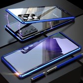 Voor Samsung Galaxy Note20 Ultra Schokbestendig Enkelzijdig Gehard Glas Magnetische Attractie Case Met Zwarte Camera Lens Beschermhoes (Blauw)