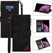 Voor Samsung Galaxy Note9 Rits Multi-kaartsleuven Horizontale flip PU lederen tas met houder & kaartsleuven & portemonnee & lanyard & fotolijst (zwart)