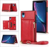 Portemonnee-tas met vierkante rits TPU + PU-achterklep met houder & kaartsleuven & portemonnee & cross-body riem voor iPhone XR (rood)