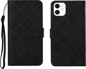 Etnische stijl reliëf patroon horizontale flip lederen tas met houder & kaartsleuven & portemonnee & lanyard voor iPhone 12 Mini (zwart)