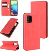 Voor Galaxy A71 5G retro-skin zakelijke magnetische zuignap lederen tas met houder en kaartsleuven en portemonnee (rood)