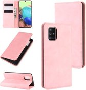 Voor Galaxy A71 5G retro-skin zakelijke magnetische zuignap lederen tas met houder en kaartsleuven en portemonnee (roze)