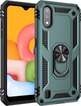 Voor Galaxy A01 US-versie Schokbestendige TPU + pc-beschermhoes met 360 graden roterende houder (groen)