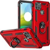 Voor Motorola Moto G9 Power Shockproof TPU + PC beschermhoes met 360 graden roterende houder (rood)