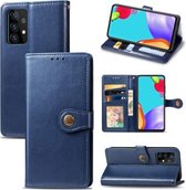 Voor Samsung Galaxy A52 5G retro effen kleur lederen gesp telefoonhoes met lanyard & fotolijst & kaartsleuf & portemonnee & standaardfunctie (blauw)