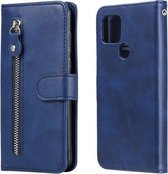 Voor Google Pixel 5 XL / Pixel 4a 5G Mode Kalfs Textuur Rits Horizontale Flip Leren Case met Houder & Kaartsleuven & Portemonnee (Blauw)