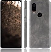 Schokbestendige Litchi Texture PC + PU-hoes voor Motorola One Vision (grijs)