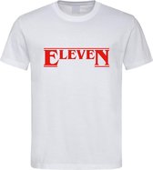 Wit T shirt met Rood "Eleven" tekst maat S