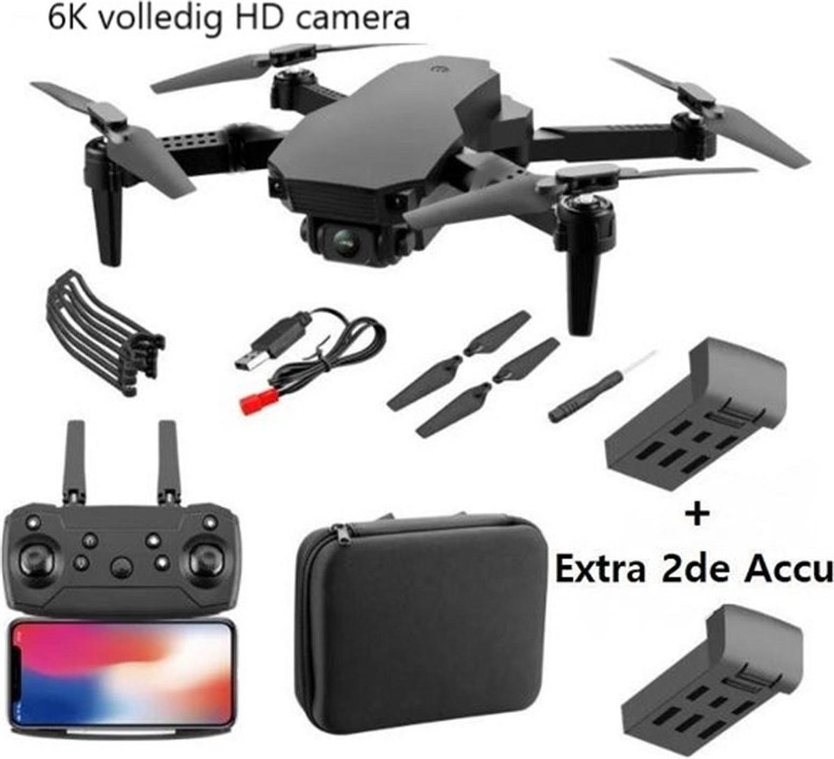 Drone met Camera 6K HD Dual Quadcopter 90 minuten vliegtijd 125 gram GPS+auto return+follow me voor binnen en buiten. Trillingvrije beelden van voor/onder camera, 3 batterijen+4 plugin USB oplader, bij 2 kopen: gratis 2 VR brillen+Opbergtas - MeLiu