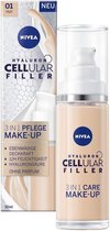 NIVEA Hyaluron Cellular Filler 3-in-1 verzorgende make-up #01 Licht (30 ml), hydraterende foundation met hyaluron, gezichtsmake-up