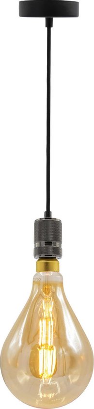 Industriële zwarte glanzende snoerpendel - inclusief XXL LED lamp - unieke dubbeldekker spiraal
