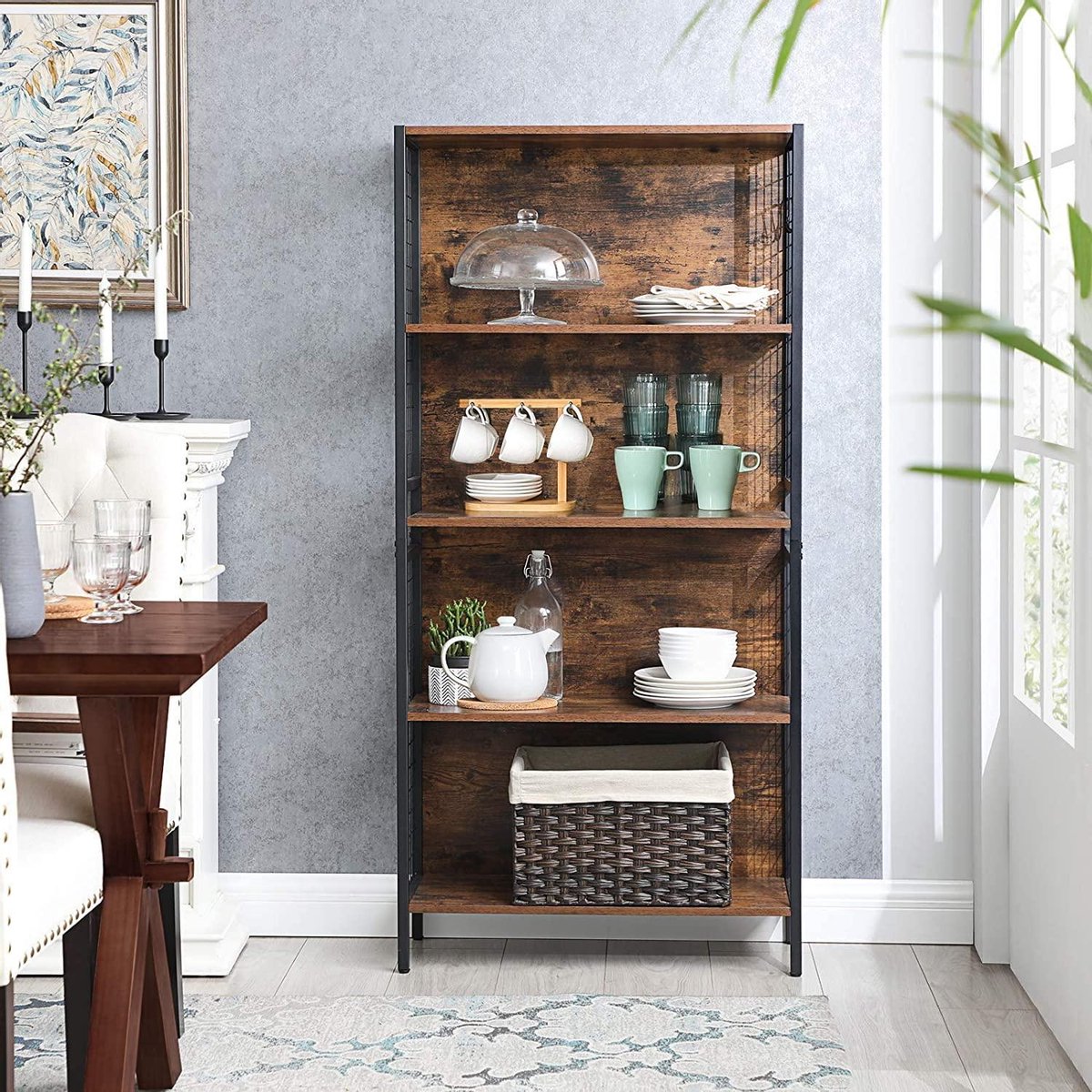 KOMFOTTEU Keukenrek, 4-traps keukenrek, metalen rek, staand rek, 59 x 34 x 136 cm, magnetronstandaard, vrijstaand multifunctioneel rek voor keuken en eetkamer (wit