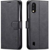 Voor Galaxy A01 LC.IMEEKE kalfsleer Horizontale flip lederen tas, met houder & kaartsleuven & portemonnee & fotolijst (zwart)