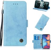 Voor Galaxy A20e / A10e retro horizontale flip pu lederen tas met kaartsleuven en houder (blauw)
