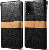 Voor Galaxy S20 Ultra Splicing Color Crocodile Texture PU Horizontal Flip Leather Case met portemonnee & houder & kaartsleuven & lanyard (zwart)