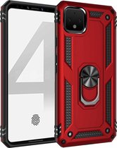 Voor Google Pixel 4 schokbestendige TPU + pc-beschermhoes met 360 graden roterende houder (rood)