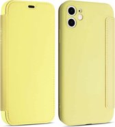 Imiteer vloeibare siliconen horizontale flip lederen hoes met kaartsleuven voor iPhone 11 Pro (geel)