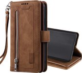 Voor Samsung Galaxy S21 5G Negen Kaart Rits Tas Horizontale Flip Lederen Case Met Houder & Kaartsleuven & Fotolijst & Portemonnee (Bruin)