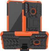 Voor Galaxy A70e Tire Texture Shockproof TPU + PC beschermhoes met houder (oranje)