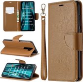 Voor Xiaomi Redmi Note 8 Pro Litchi Texture Pure Color Horizontal Flip PU Leather Case met houder & kaartsleuven & Wallet & Lanyard (bruin)