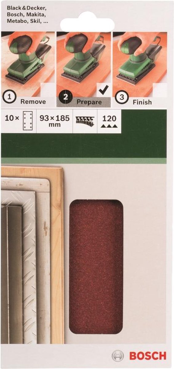 Bosch 10-delige schuurbladset voor vlakschuurmachines 93 x 185 mm - korrel 120