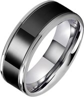 Tom Jaxon heren ring Wolfraam Zwart Zilverkleurig Groef Glans-20mm