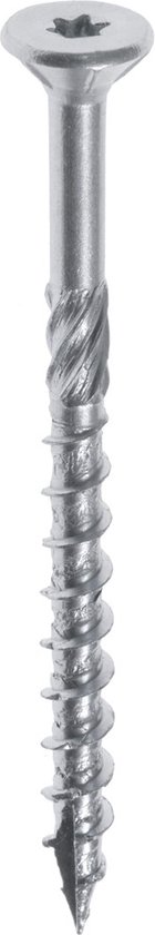 Zilverkleurige Woodies schroef, 5x60mm, met Torx 25 platverzonken kop en deeldraad.