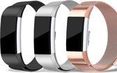 Eyzo Fitbit Charge 2 bandje - Roestvrijstaal - 3 pack - Zilver, Zwart, Rosé goud - Small
