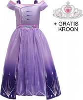 Luxe Frozen 2 Elsa prinsessen jurk paars + gratis kroon 110/116 (120) 5-6 jaar - verkleedkleedje