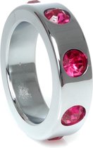 Power Escorts - Rvs Metalen Cockring - Met roze Diamanten Stenen - Medium - inner dia 3,5 CM - outer dia 4,5 CM
