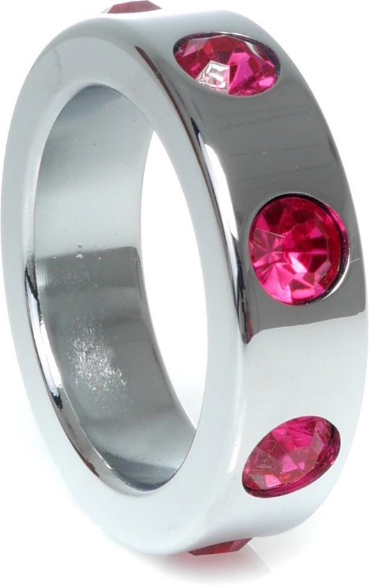 Power Escorts - Rvs Metalen Cockring - Met roze Diamanten Stenen - Medium - inner dia 3,5 CM - outer dia 4,5 CM