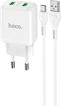 HOCO N6 Charmer - 2-Poort Oplader QC3.0 - EU Plug - Snellader + USB naar USB-C Kabel - Voor Android Smartphones - Wit