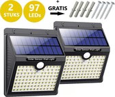 Gologi - Buitenlamp met Bewegingssensor - 97 LEDs - Wit Licht -Tuinverlichting op Zonneenergie - IP65 Waterdicht - Voor Tuin/Wand/Oprit - 2 Stuks