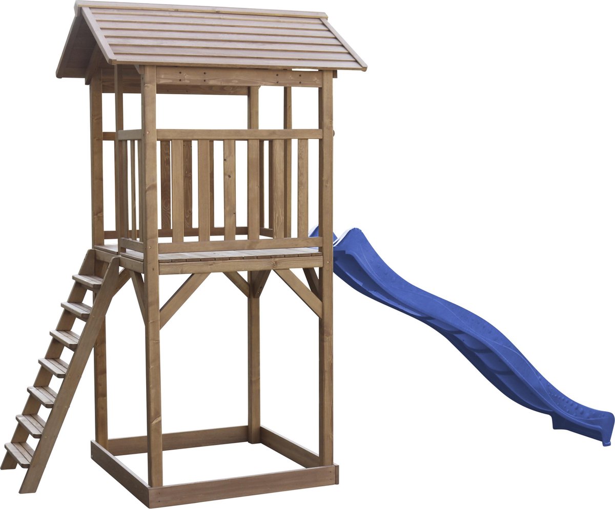 AXI Beach Tower Speeltoestel in Bruin - Speeltoren met Zandbak en Blauwe Glijbaan - FSC hout - Speelhuis op palen voor de tuin — afbeelding 14