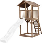 AXI Beach Tower Speeltoestel in Bruin - Speeltoren met Zandbak en Witte Glijbaan - FSC hout - Speelhuis op palen voor de tuin