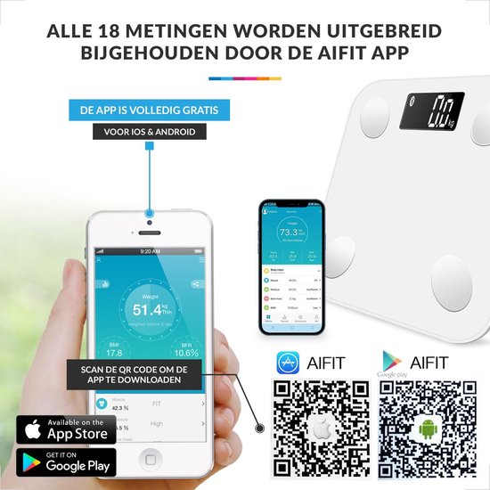 Digitale Personenweegschaal met App – Slimme Weegschaal Bluetooth met  18x... | bol