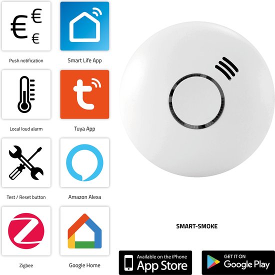 Alecto SMART-SMOKE10 Détecteur de fumée Smart Zigbee - Notification push -  Alarme
