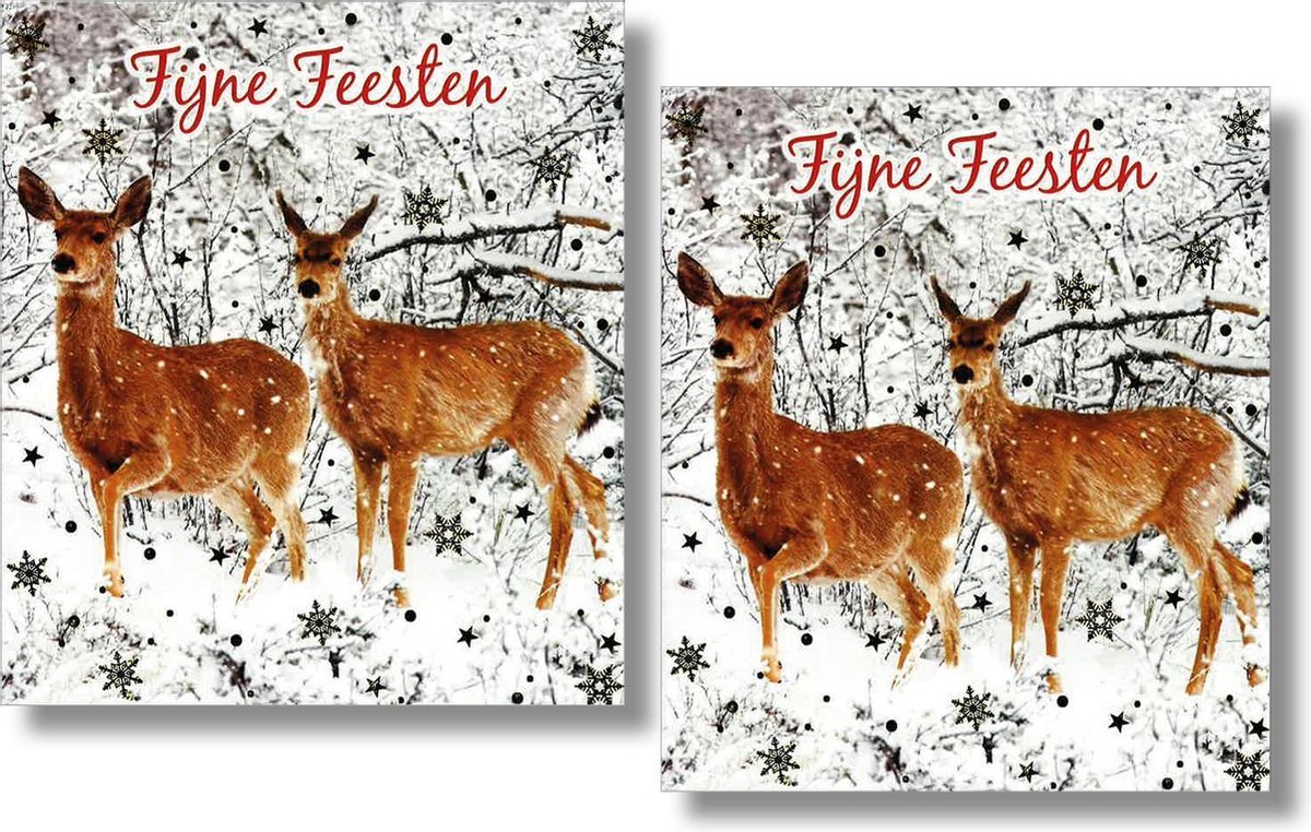 16 Dubbele kaarten - Fijne Feesten - Lannoo - Witte envelop - 12 x 13,3 cm