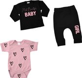 Babypakje-set meisje-geboortepakje-mooiste baby meisje-babyshower cadeau-Maat 56-zwart-roze