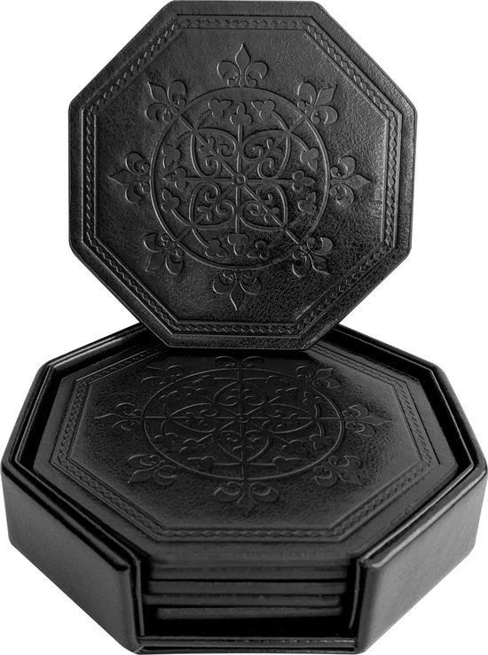Famibay Onderzetters PU Leer Drankjes Onderzetters Vintage Tafelonderzetters Rond Bruin Drankjesonderzetters 6-delige Set voor Drankjes Bar Koffie Kopjes Glas