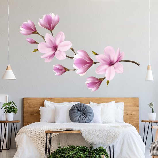 Muursticker magnolia boom | wanddecoratie bloemen slaapkamer volwassen | Ook geschikt als deursticker of raamsticker